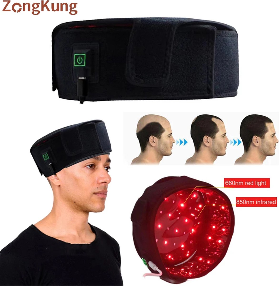 ShopEighty8 - Lichttherapie - Infraroodtherapie - Haargroeibehandeling - Hoofdpijn Verlichten - Haargroeikap - Verstelbaar - 70 Stuks Infrarood - Zwart
