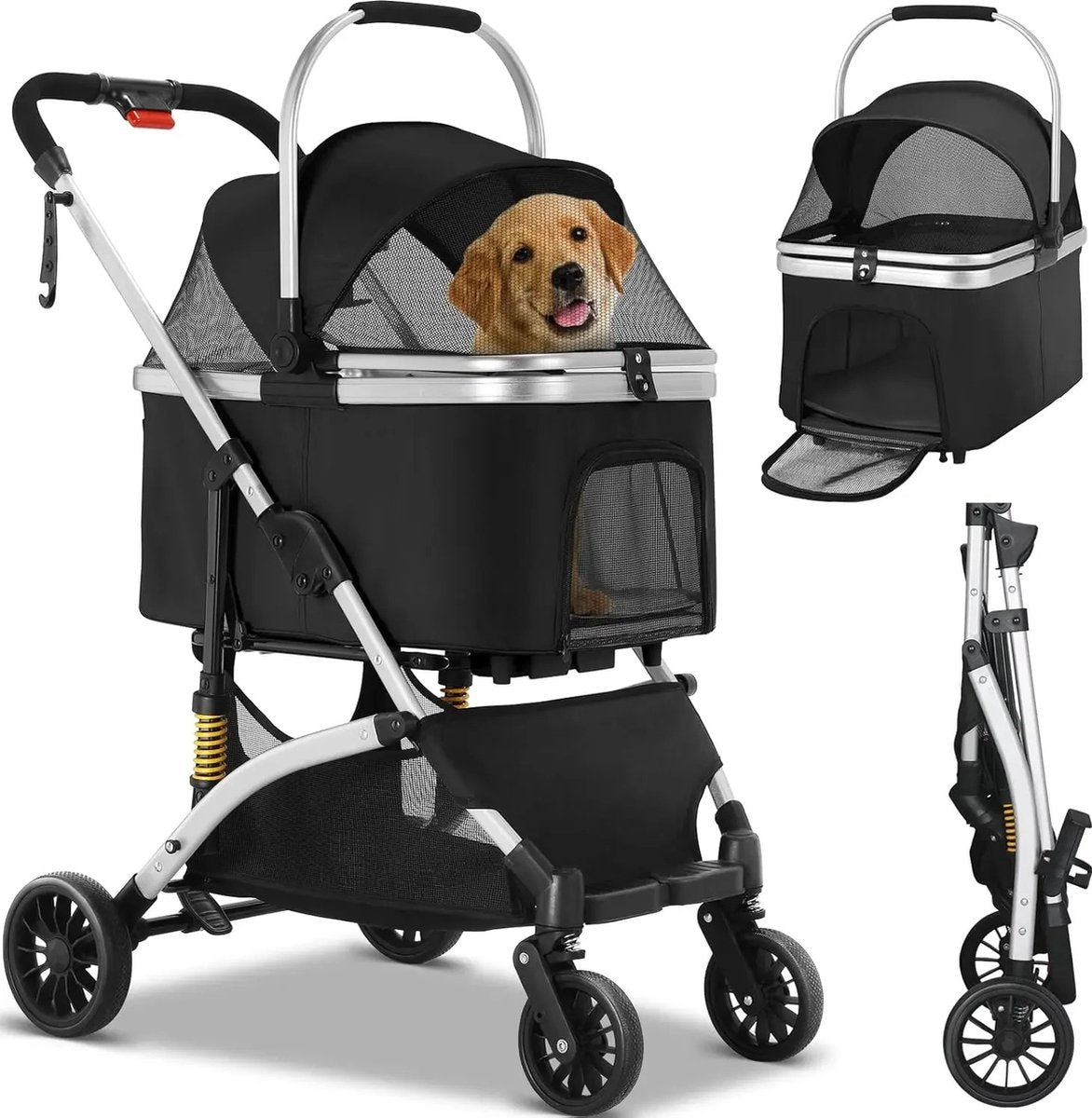 Luxe hondenbuggy - Hondenbuggy inklapbaar - 40 kg draagcapaciteit - Duitse kwaliteit - Opvouwbaar tot transportbench - Grote opbergruimte - Waterdicht materiaal