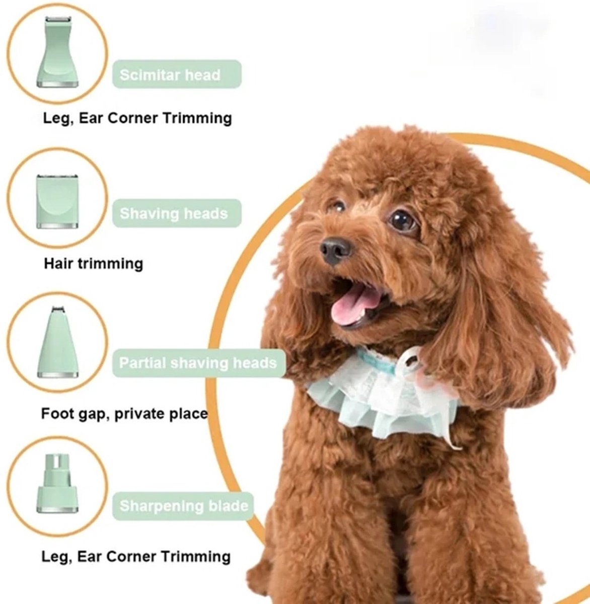 Wireless Dog Clipper - Quiet - Dual Blades - Rechargeable - Multiple Attachments - Pet Grooming Clipper for Dogs Cats Pets - Hair Trimmer for Paws Eyes Ears Face and Rear - White