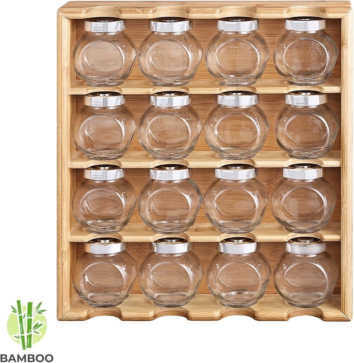 Decopatent® Ophangbaar kruidenrekje - Kruidenrek inclusief 16 kruidenpotjes - Bamboe Hout - 4 laags