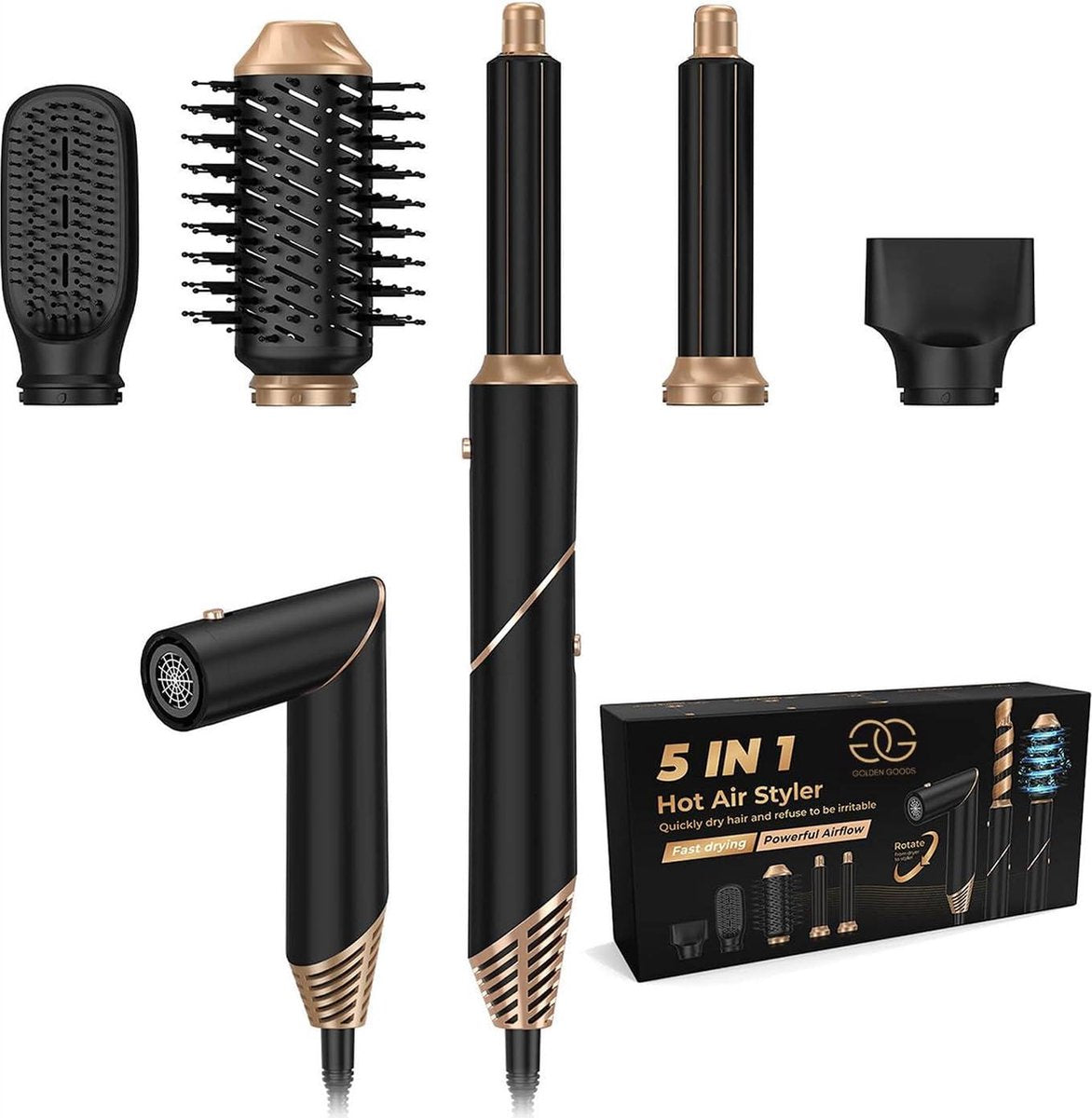 Föhnborstel 5-in-1 - Krultang - Föhnborstel - Multistyler - Haardroger - Hairwrap - Heteluchtborstel - Met Hittebestendige Handschoen - Zwarte Editie
