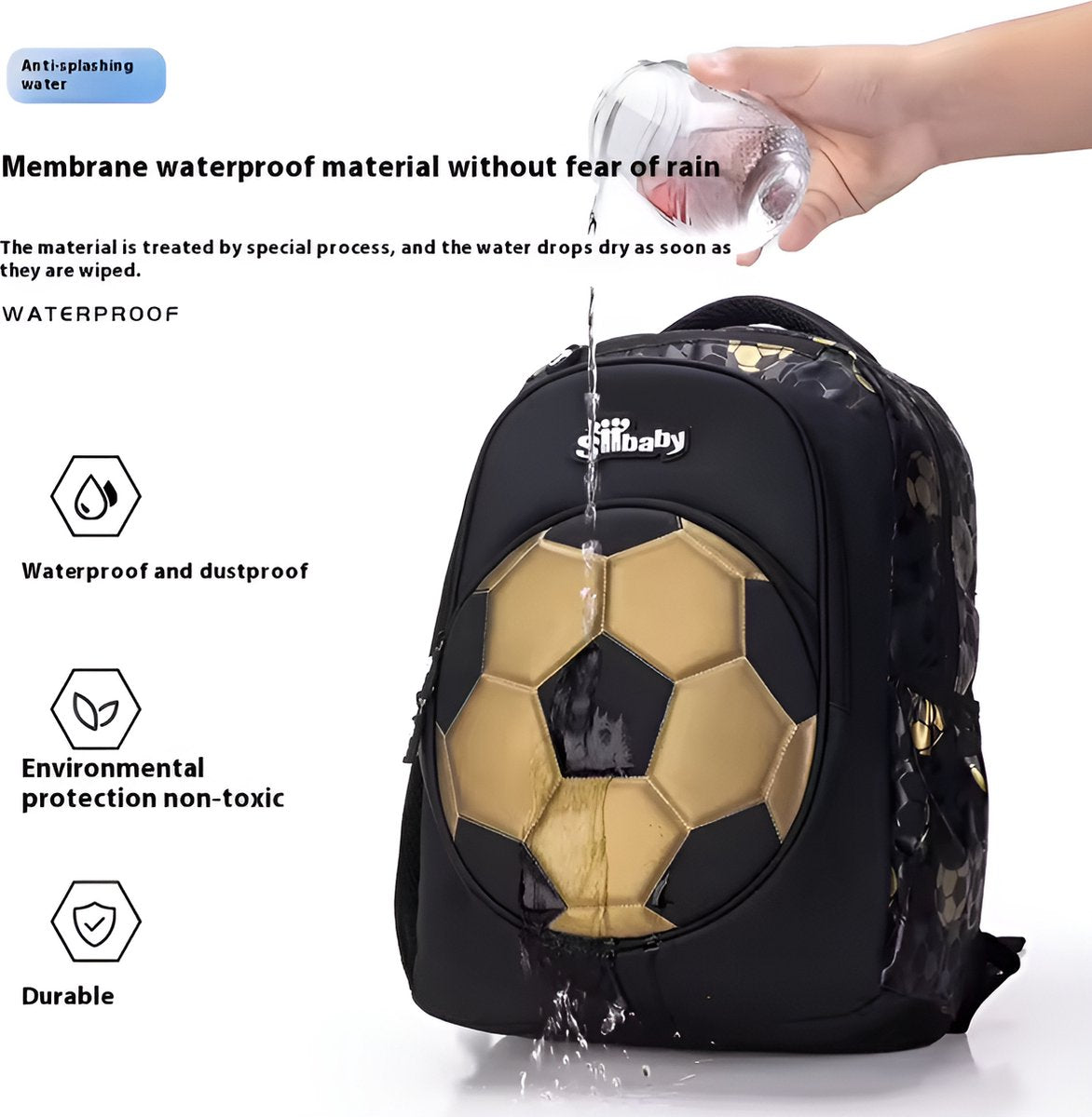 E-Shop4u - Nieuwe Oxford Voetbal Schooltas voor Jongens | Duurzaam, Comfortabel & Stijlvol - Zwart Goud