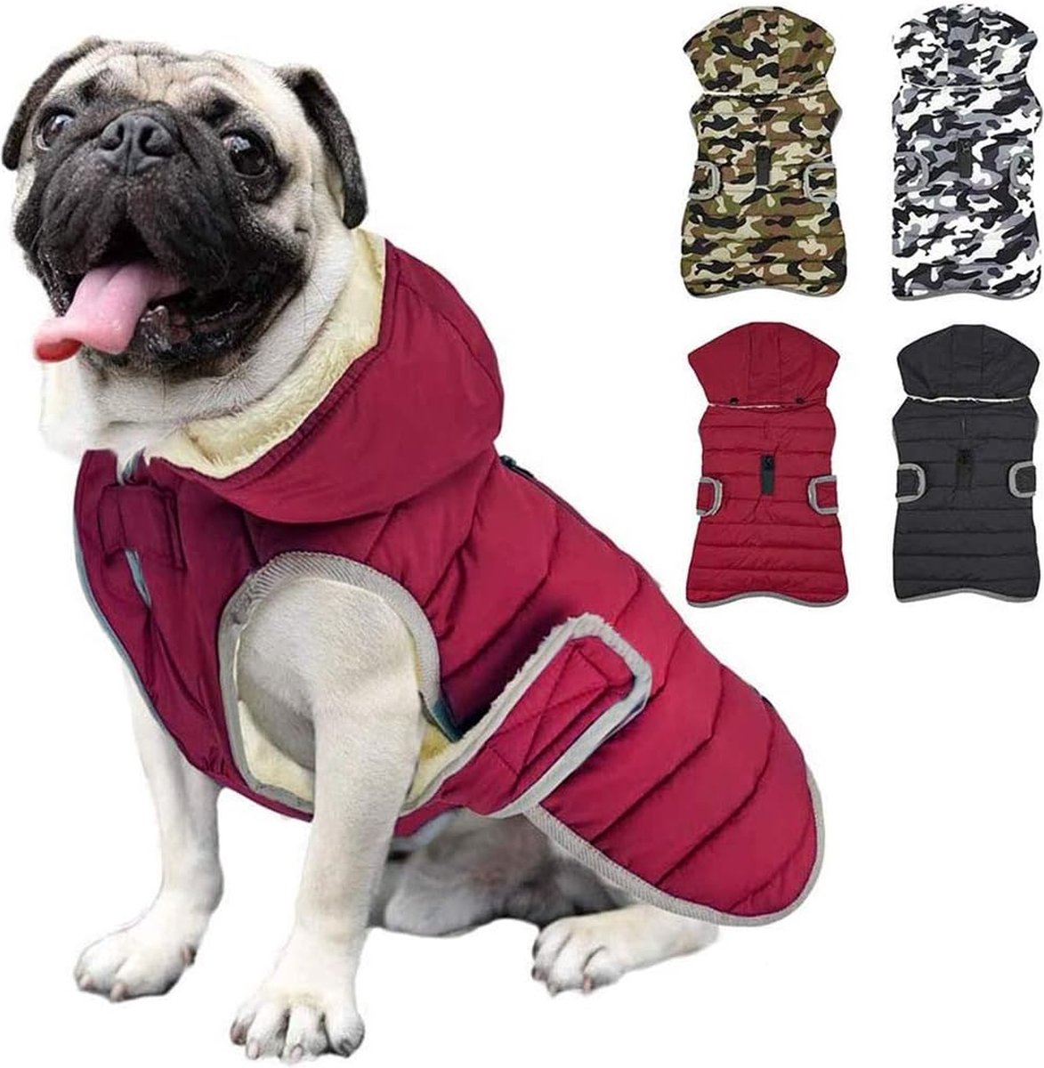 Etechydra Dog Coat, Reflective, Detachable Hood, Waterproof, Winter, Fleece, Warm Jacket, for Small, Medium, and Large Dogs, Red, M