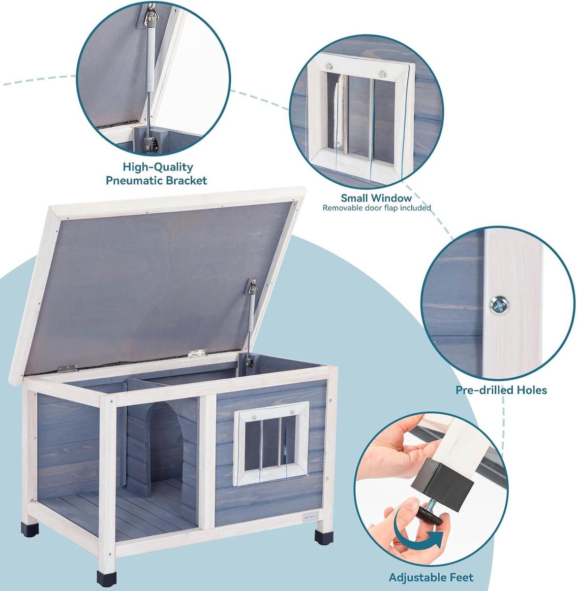 Wooden Cat House Outdoor Cat Kennels - One Room and Lounge - Asphalt Roof - Outdoor Dog Houses