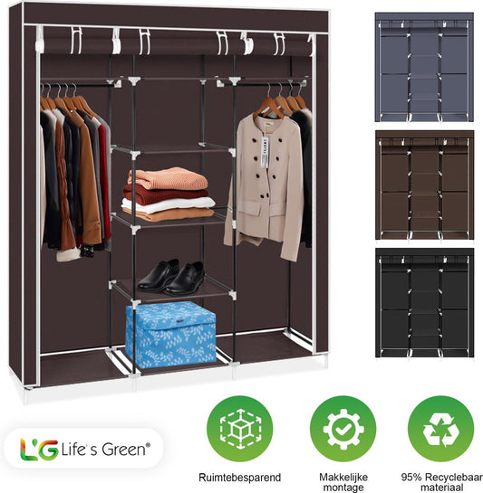 Life's Green® XXL Opvouwbare Kledingkast - Campingkast - Opvouwbare Kast - Opbergkast - Stoffen Kast - Bruin