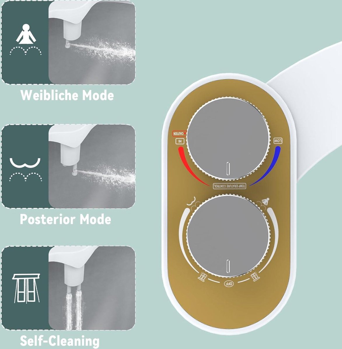 Retractable self-cleaning bidet attachment for toilet - dual nozzles - adjustable water pressure - posterior wash - warm water - hygienic - Taharet - toilet seat attachment