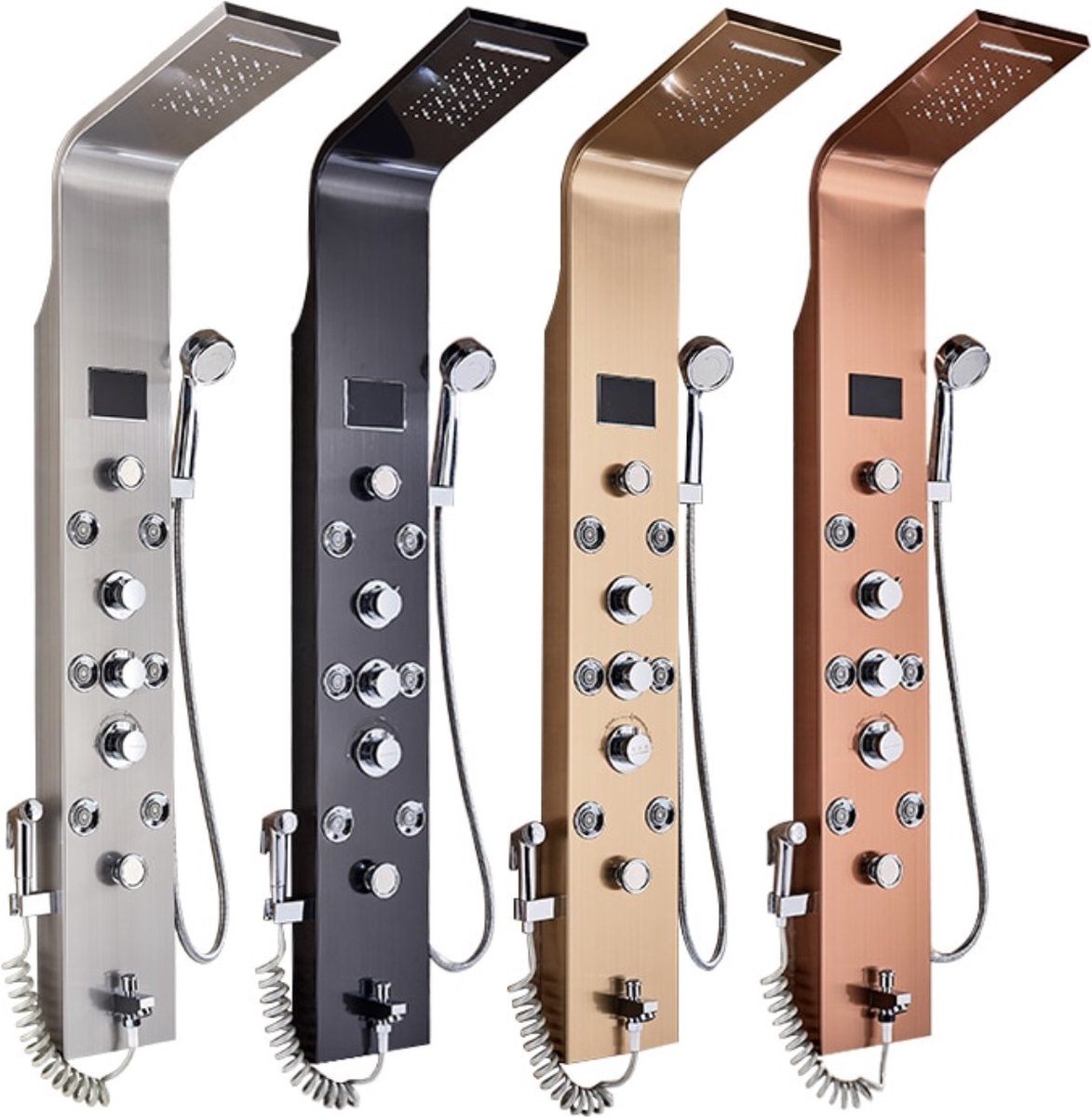 Shower panel SaniSupreme with Massage - Rain shower - Massage Jets - Waterfall Shower - With Thermostatic tap and Handheld shower - Silver - Surface-mounted - Shower head