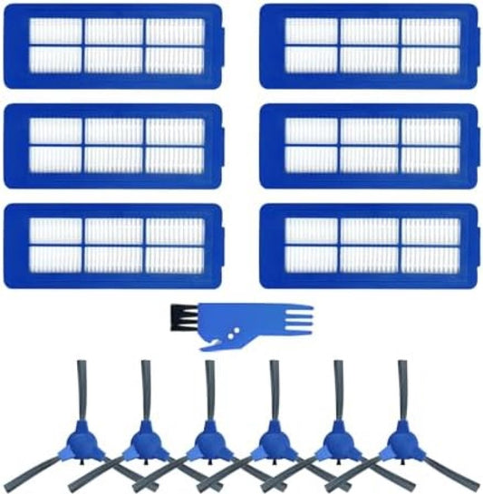 Premium Replacement Accessories for Eufy RoboVac 11S Max, 15C Max, 30C Max, G10 G20 G30 Hybrid Vacuum Cleaner Parts, 6 Hepa Filters, 6 Side Brushes