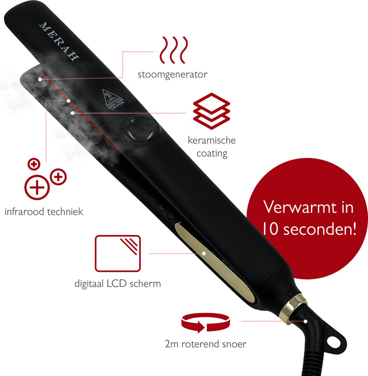 Steam hair straightener - Infrared technology steam hair straightener - Black/gold