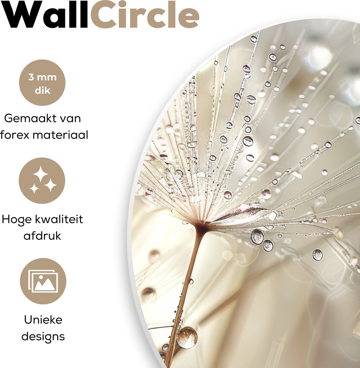 WallCircle® Wandcirkel 90x90 cm - Muurcirkel Natuur - Bloemen - Druppels - Regen - Muurdecoratie woonkamer - Wanddecoratie slaapkamer - Kamer decoratie accessoires - Ronde schilderijen