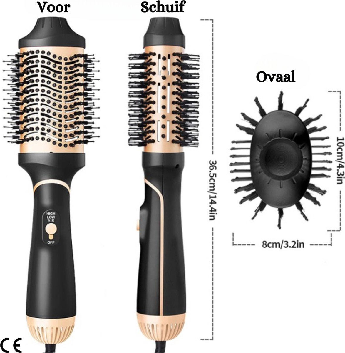 Professional 5-in-1 Hot Air Brush with Titanium Coating - 1000W, Negative Ions, 3 Temperatures, 2 Airflow Settings - Hair Dryer Brush, Hair Dryer, Brush, and Styling Brush in one