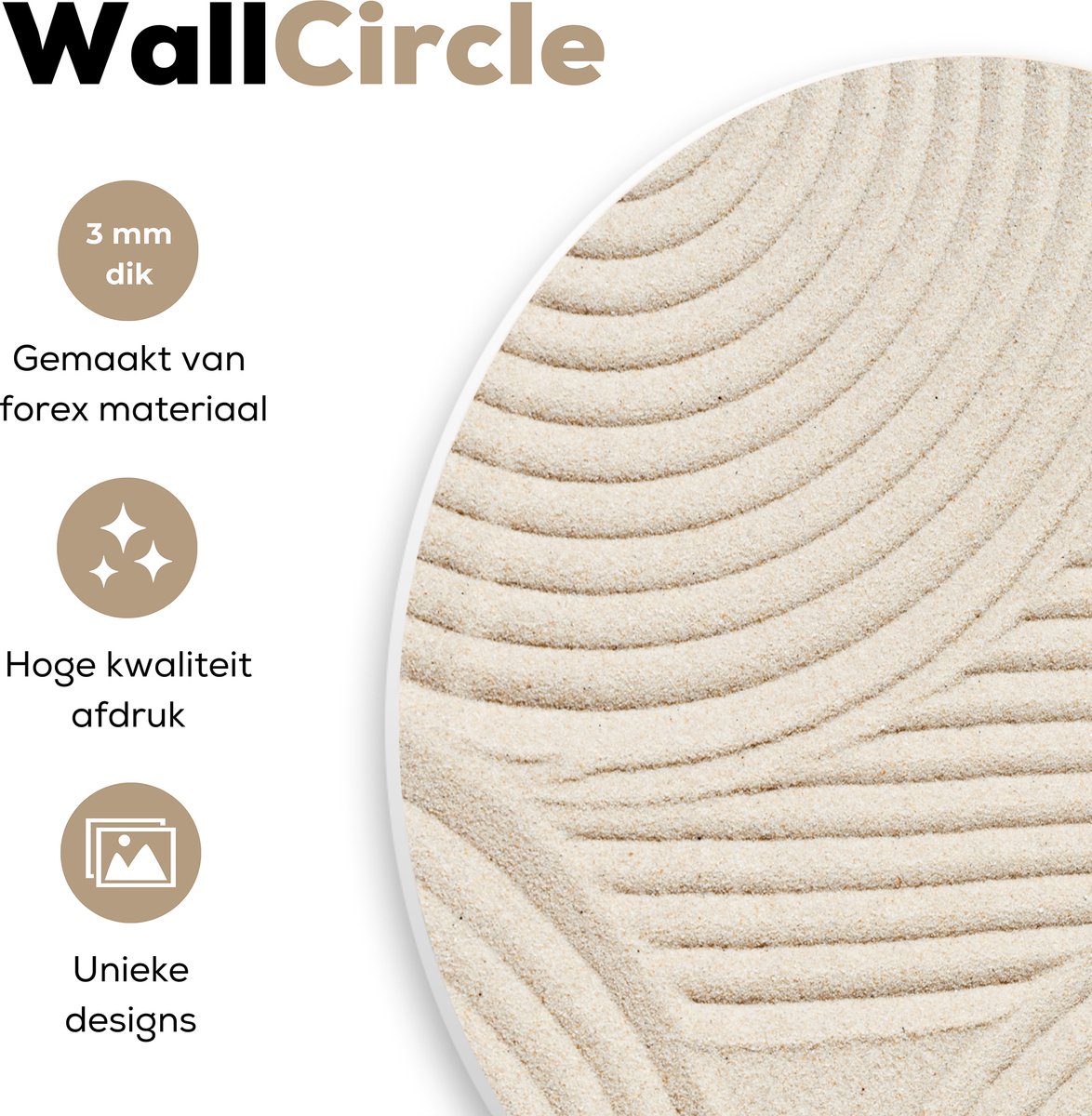 WallCircle - Wandcirkel abstract patroon 90x90 cm - Muurcirkel schilderij binnen - Wandbord rond slaapkamer - Huisdecoratie woonkamer - Wanddecoratie cirkel schilderijen - Beige slaapkamer accessoires - Muurcirkels - Wonen & interieur
