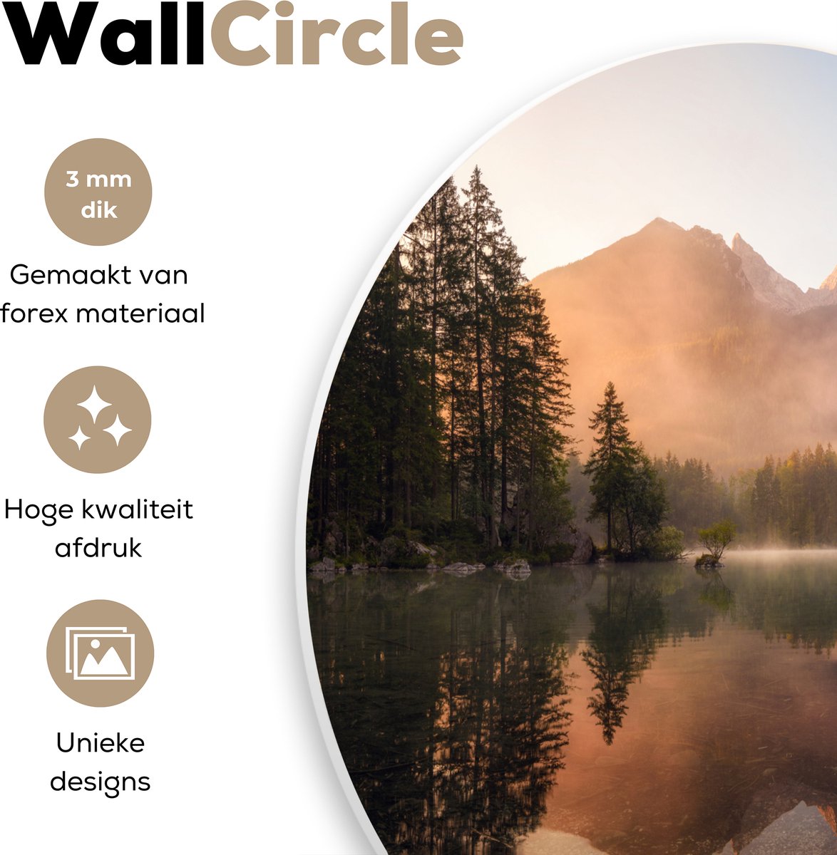 WallCircle® Wandcirkel 60x60 cm - Muurcirkel Landschap - Mist - Water - Bomen - Natuur - Planten - Muurdecoratie woonkamer - Wanddecoratie slaapkamer - Kamer decoratie accessoires - Ronde schilderijen - Woonaccessoires cirkel binnen