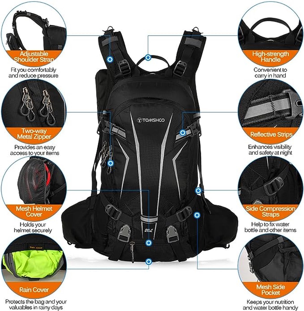 Fietstas, 20 L, Outdoor Rugzak, Multifunctionele Wandelrugzak, Ski Rugzak voor Fietsen, Paardrijden, Bergbeklimmen, met Regenhoes en Helmnet
