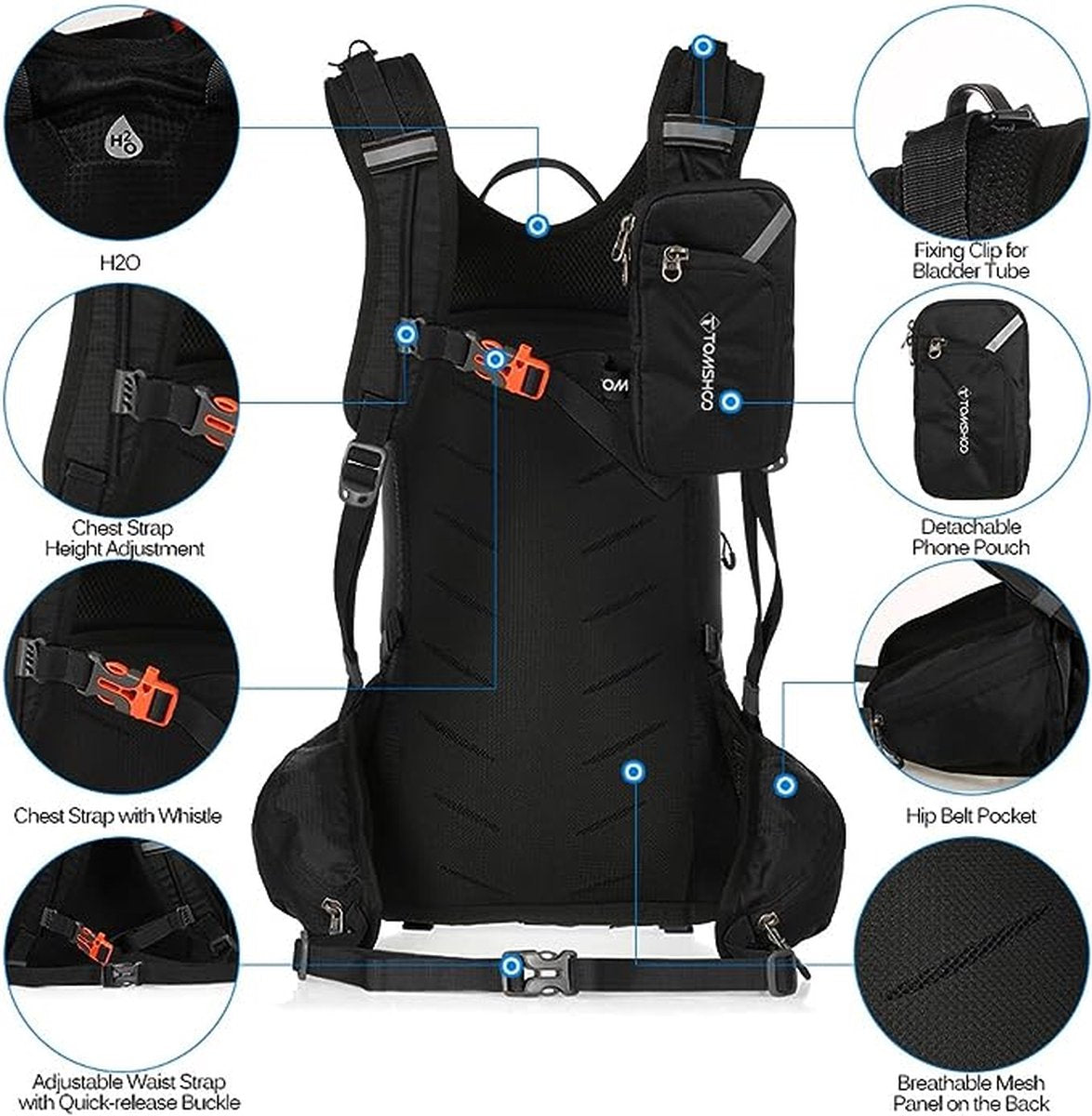 Fietstas, 20 L, Outdoor Rugzak, Multifunctionele Wandelrugzak, Ski Rugzak voor Fietsen, Paardrijden, Bergbeklimmen, met Regenhoes en Helmnet
