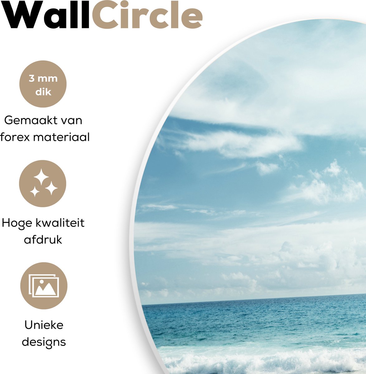 WallCircle - Wandcirkel 90x90 - Strand - Zee - Zomer - Ronde schilderijen woonkamer - Wandbord rond - Muurdecoratie cirkel - Kamer decoratie binnen - Wanddecoratie muurcirkel - Woonaccessoires