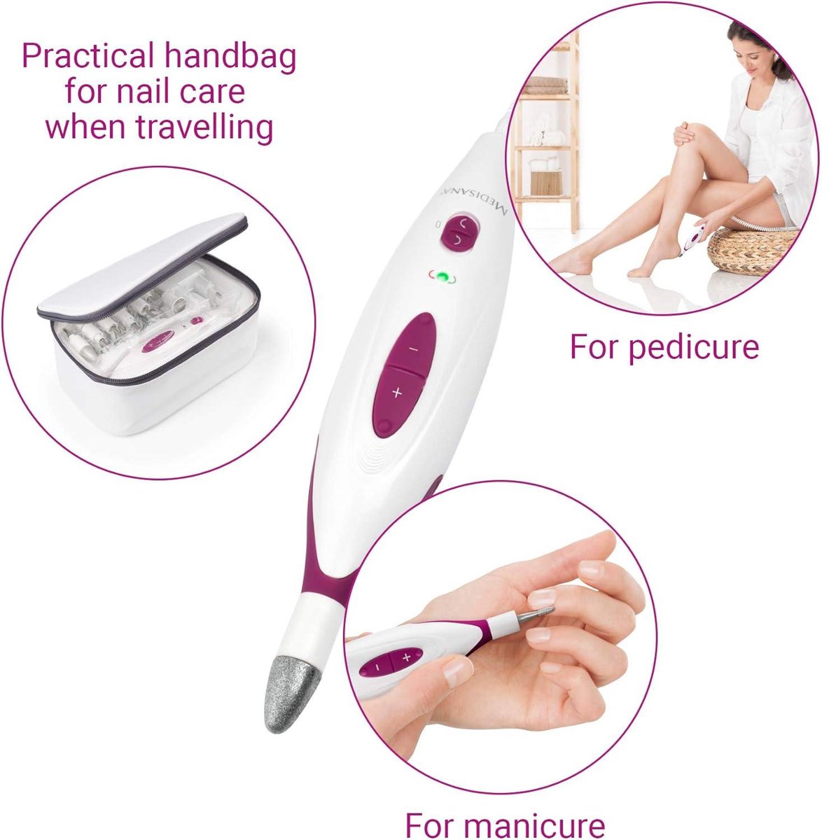 Manicureset Elektrische Manicure en Pedicure Set met 7 Nagelverzorgingshulpstukken - 2 Snelheidsinstellingen voor Nagels, Nagelriemen en Eelt