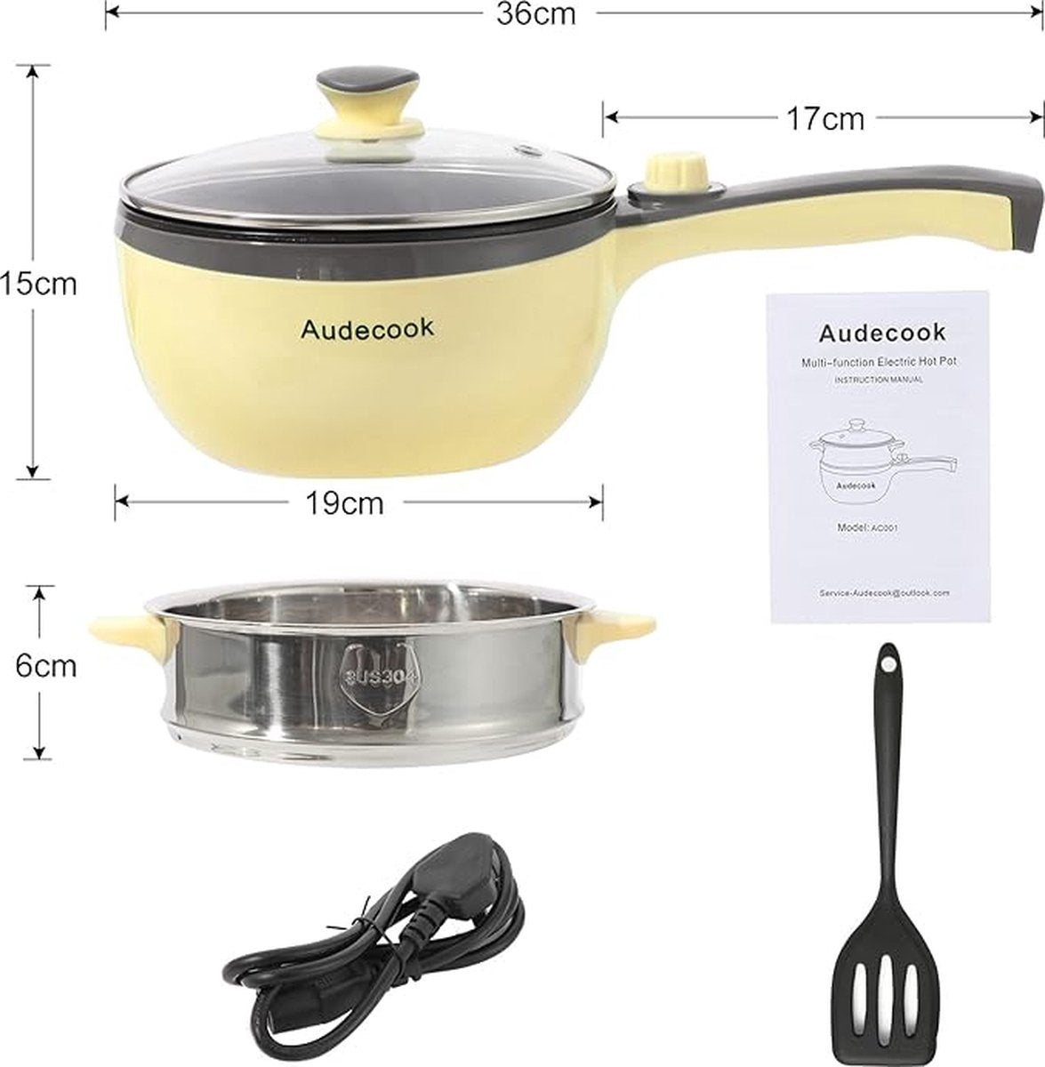 Elektrische Hot Pot Pan - Elektrische Pan - Multifunctionele Koekenpan met Anti-aanbaklaag - Kleine Pasta Pan - 1,5 L Draagbaar Kookgerei voor Reizen/Slaapzaal - Snelle Verwarming, Spatel en Eierrek Inbegrepen