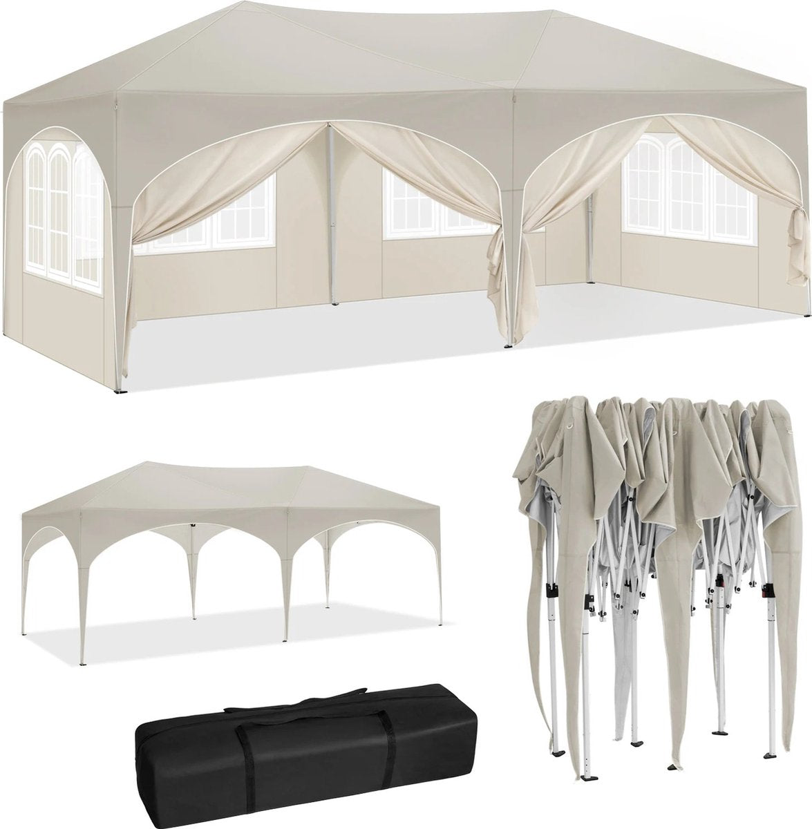 vanBoni - Partytenten - Opvouwbare Partytent - Easy Up Partytent met zijwanden - Waterdicht en Weersbestendig - 3x6 m - Beige