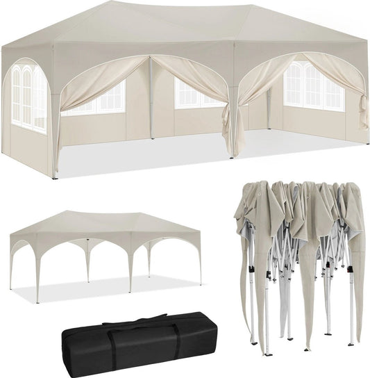 vanBoni - Partytenten - Opvouwbare Partytent - Easy Up Partytent met zijwanden - Waterdicht en Weersbestendig - 3x6 m - Beige