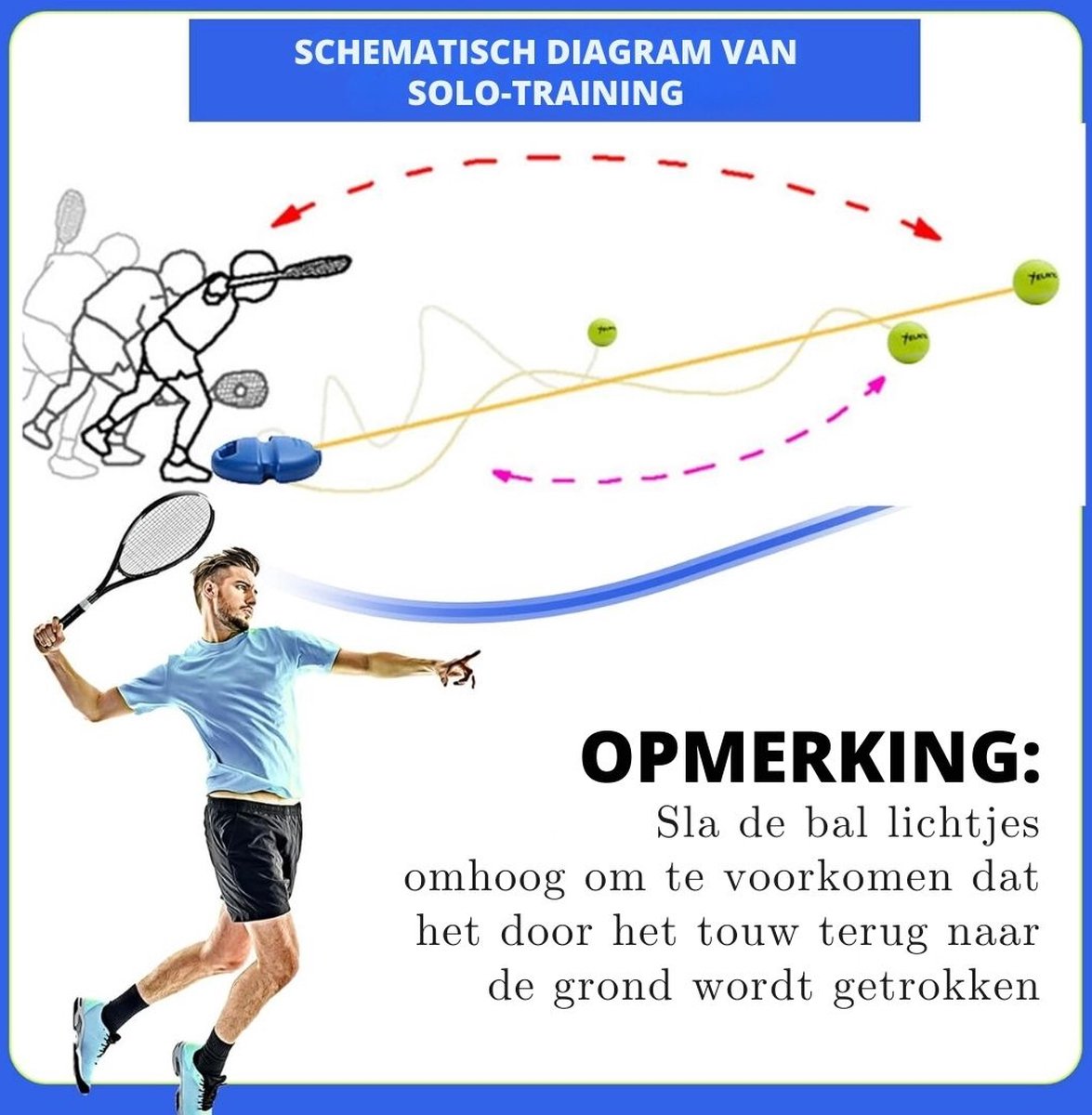 Tennispaal - Swingball - Tennispaal Met 2 Ballen - Tennispaal Swingbal - Tennispaal Kinderen En Volwassenen – Tennistrainer – Voor In de Tuin - Oefening