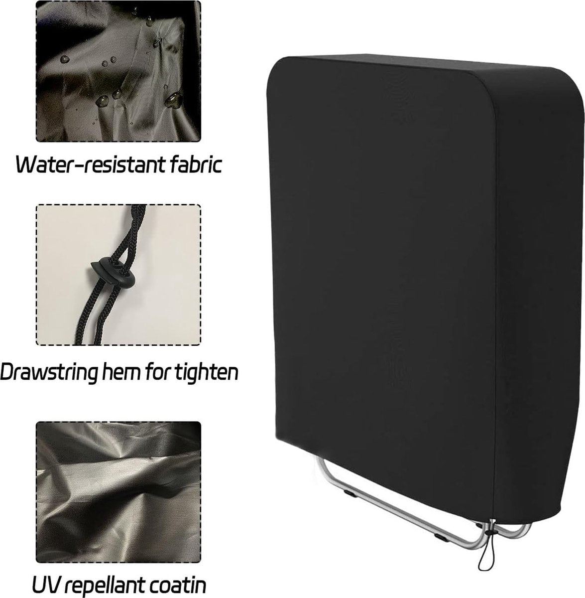 Opvouwbare stoelhoes, 2 stuks, tuinstoelen, beschermhoes, winddicht, anti-UV, waterdicht, voor ligstoel, vouwstoel, vergaderstoel, dekstoel, opvouwbaar, tuinmeubelen, met draagtas (zwart)