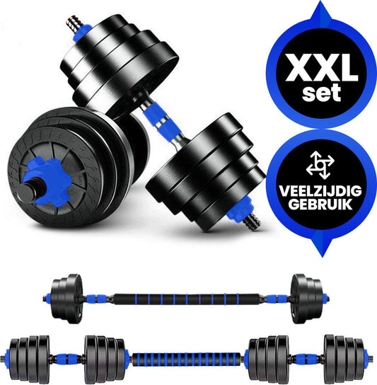 Viper Sports verstelbare dumbbell set tot 40 kg – Halterset – Professionele 2-in-1 Halterset met gewichten – Krachttraining – Gebruiksvriendelijke Fitness Halterstang – Dumbbell - Blauw