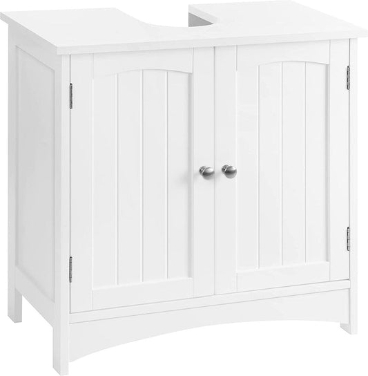 Wastafelonderkast, onderkast, wastafelmeubel, badkamerkast met 2 deuren, verstelbare plank 60 x 30 x 60 cm, wit BBC01WT