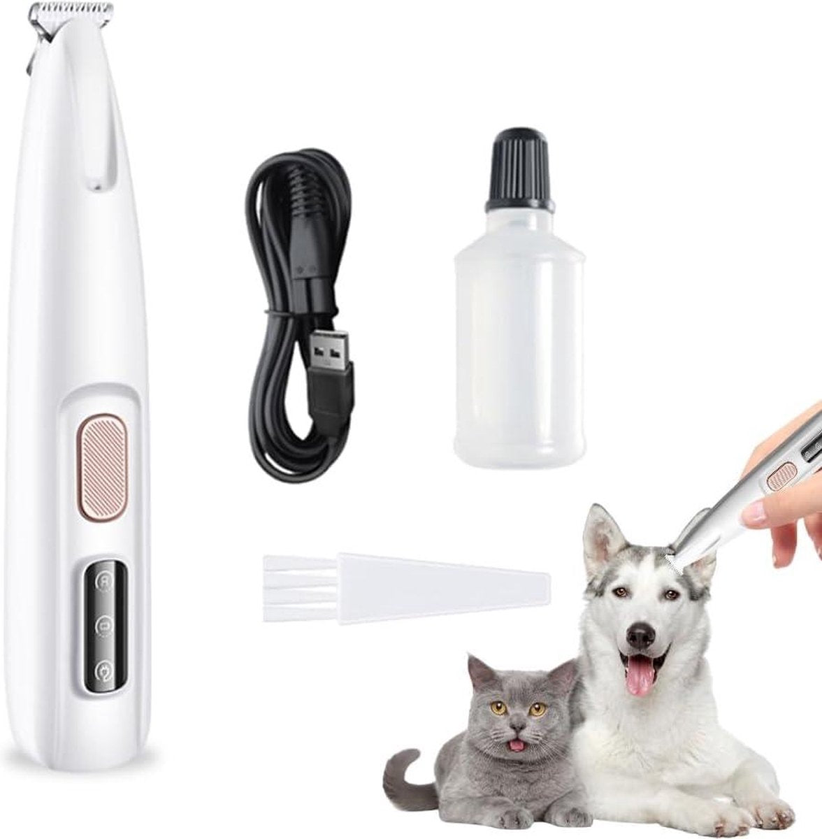 Paw trimmer with LED light waterproof - Rechargeable trimmer for dogs and cats - Paws eyes ears face (white)