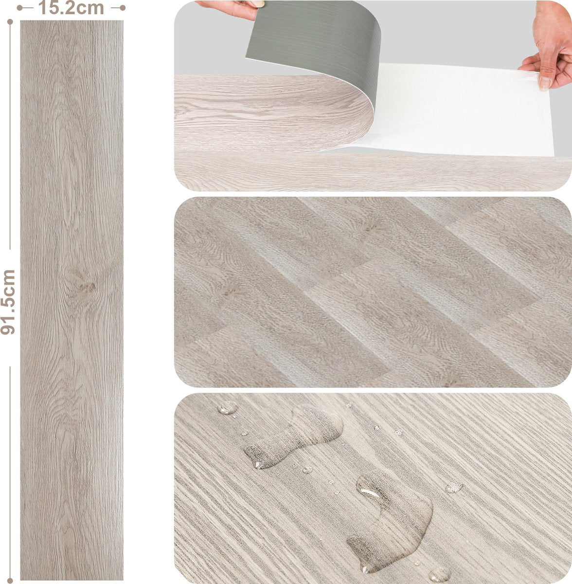 PVC self-adhesive laminate - 42 pieces - 5.85 m² - PVC flooring - PVC floors - vinyl flooring - vinyl floors - Natural - 91.5 x 15.2 cm x 1.5 mm - thickness 1.5 mm - White oak