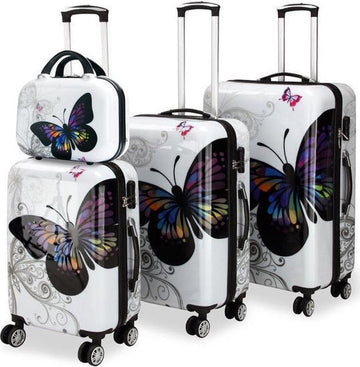 Monzana Koffer Set - 4 Stuks Vlinder Motief met slot - 360° Wielen