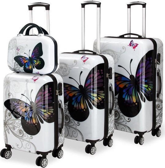 Monzana Koffer Set - 4 Stuks Vlinder Motief met slot - 360° Wielen