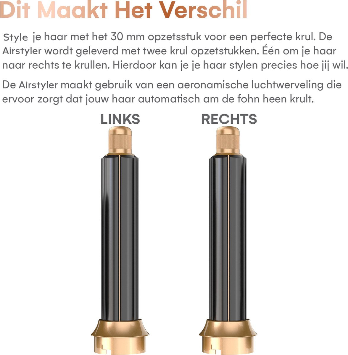 VENEUX® Föhnborstel - Airstyler - Krulborstel - Krultangen - 5-in-1 Multistyler - Met Opbergcase - Grijs Met Goud