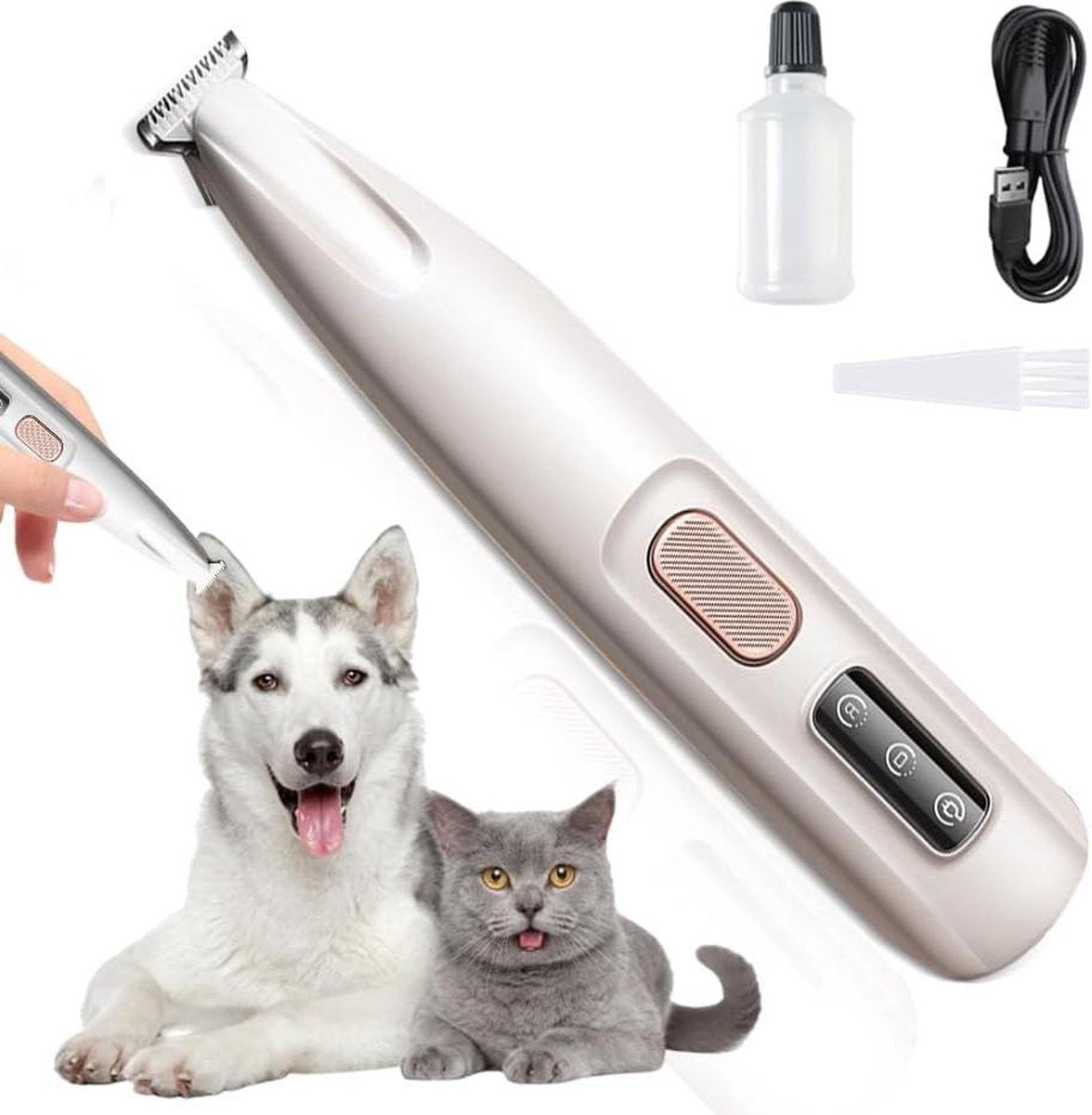 Paw trimmer with LED light waterproof - Rechargeable trimmer for dogs and cats - Paws eyes ears face (white)