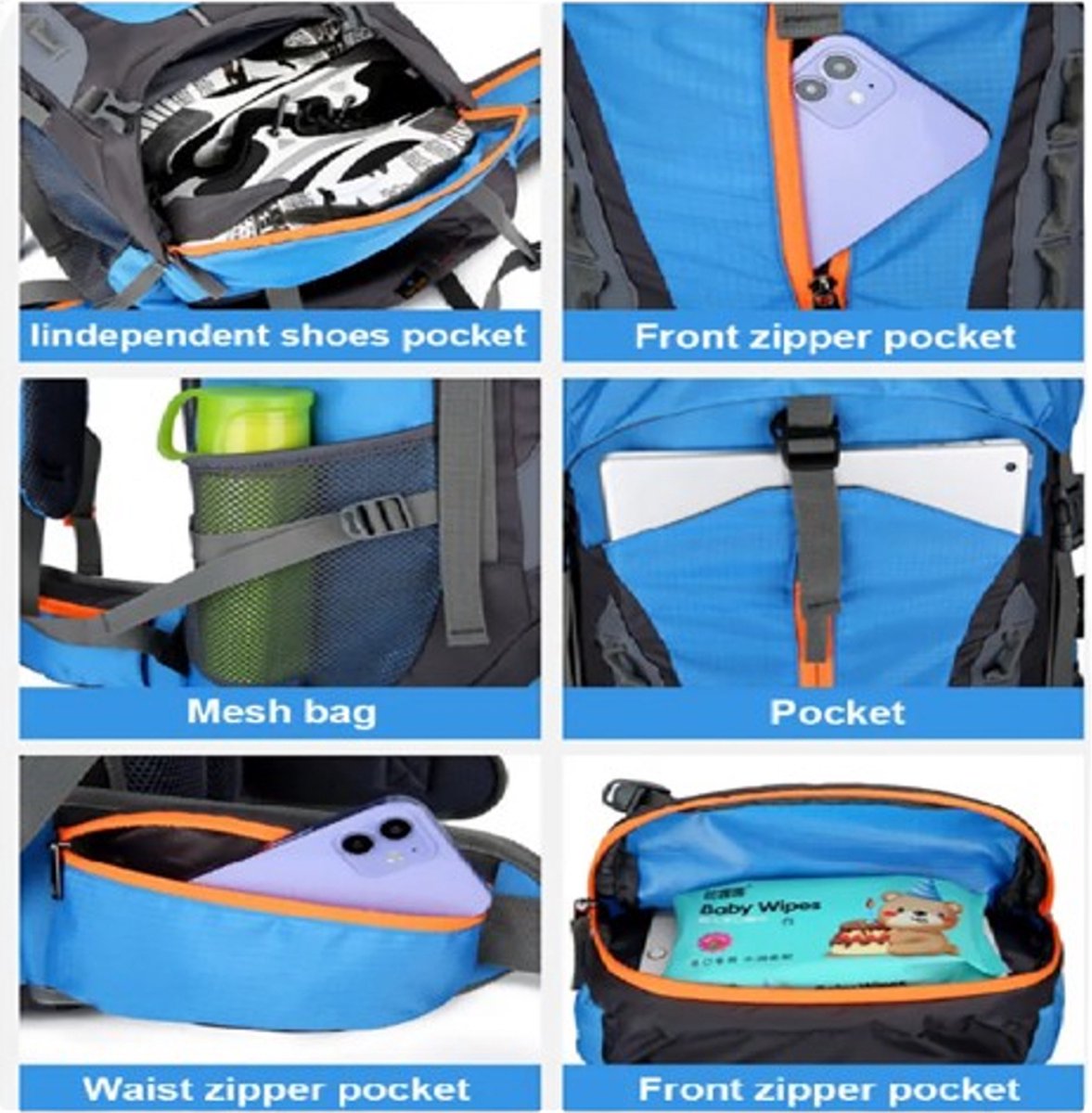 E-Shop4u® - 70L - Rugzakken - Rugzak - Wandelrugzak - Kampeerrugzak - Wandelen - Trekking - Rugzak - Zwart - Lichtgewicht - Nylon - Waterbestendig - Duurzaam - Groot - Rugzak Organizer