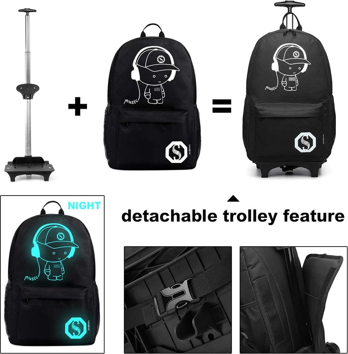 Handbagage rugzak met wielen businesstrolley reistas voor laptop polyester