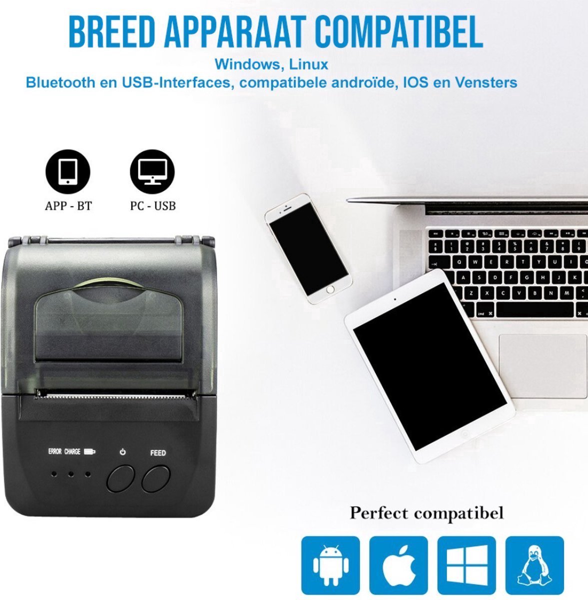 Ticketprinter - Labelprinter - Labelmaker - Verzendlabelprinter - Kassabonprinter - Kassa Printer - Bluetooth en USB
