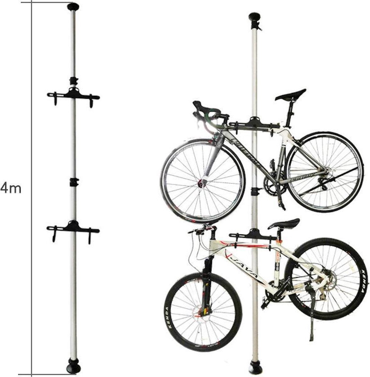 PRO Ceiling Bike Storage System for 2 Bikes - Vertical Bike Rack for 2 Bikes - Bike Holder with Telescopic Storage Bar