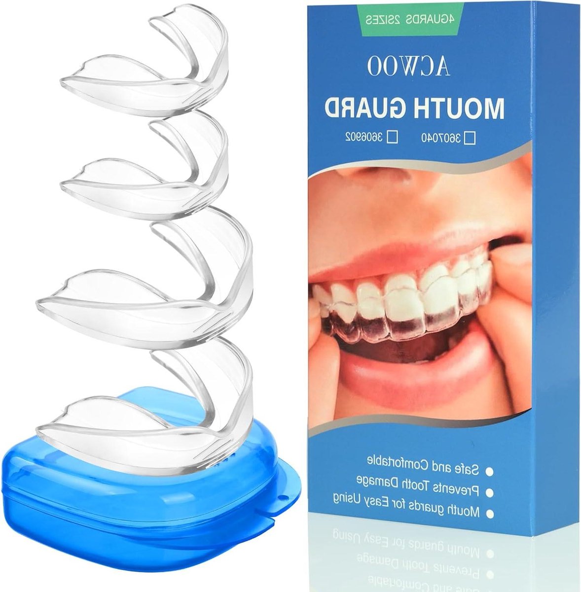 Gebitsbeschermer tegen tandenknarsen 4-Pack Splint Nachtsplint Bijtsplint Voor Mondbeschermer Snurkbeugel 2 Maten - ACWOO Grind Guard