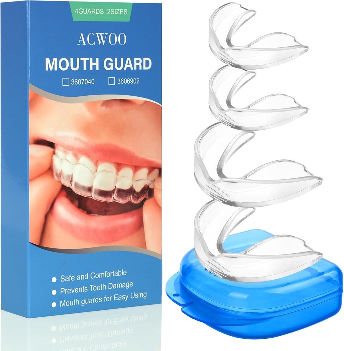 Gebitsbeschermer tegen tandenknarsen 4-Pack Splint Nachtsplint Bijtsplint Voor Mondbeschermer Snurkbeugel 2 Maten - ACWOO Grind Guard