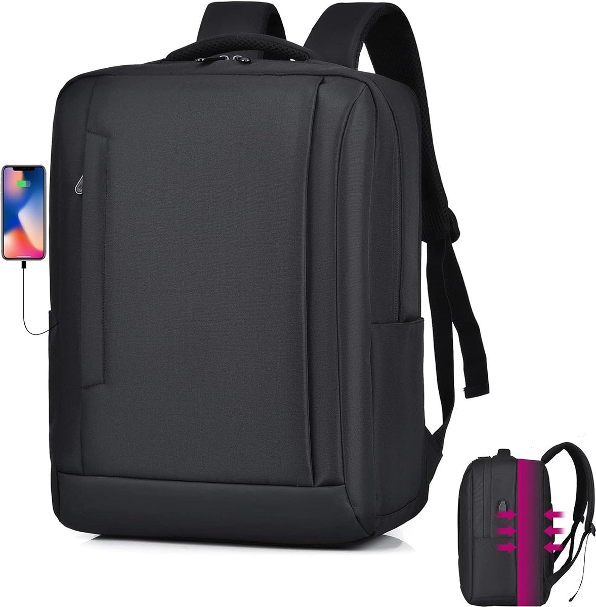 risetas Ryanair Cabine, maximale grootte, uitbreidbaar, rugzak, reizen, cabine, vliegtuig, waterdicht, Oxford, laptoptas 15,6 inch, met USB-oplaadpoort, 40 x 30 x 20 cm Wizzair Oxford, Cabine