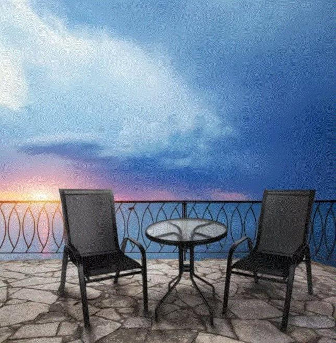 Bistroset - Tuinset - Balkonset - Tuinset 2 personen - Zwart - 3-delig - Tuintafel en 2 stoelen - 2 personen - Gecoat staal - Onderhoudsvrij staal - Patio tuinset - Kleine tuinset - Balcony set - Lounge set