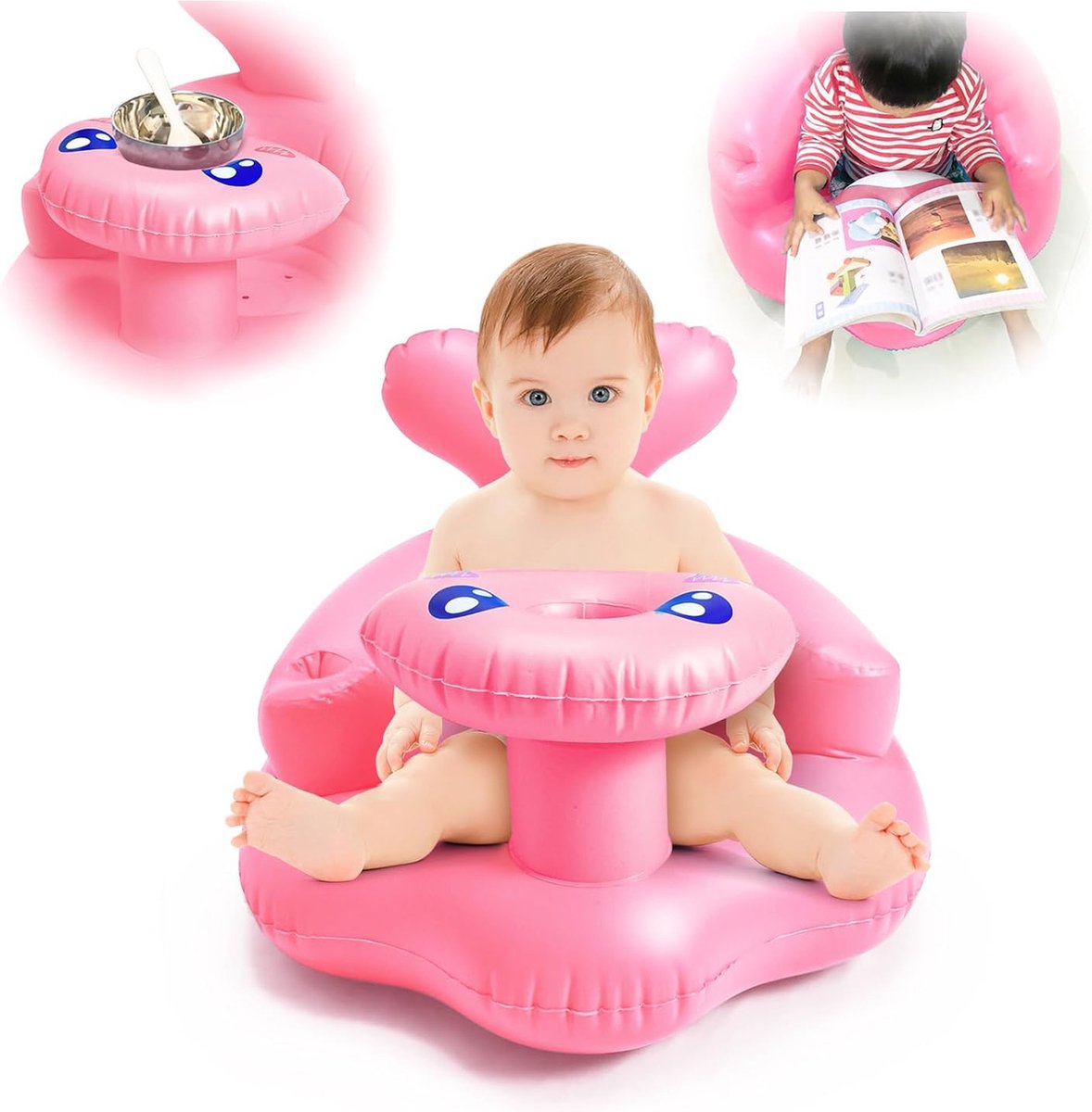 Inflatable Baby Chair, PVC, Foldable Baby Seat for 3-12 Months, Portable Floor Seat for Babies, Baby Sofa Chair, Home and Travel (Pink)