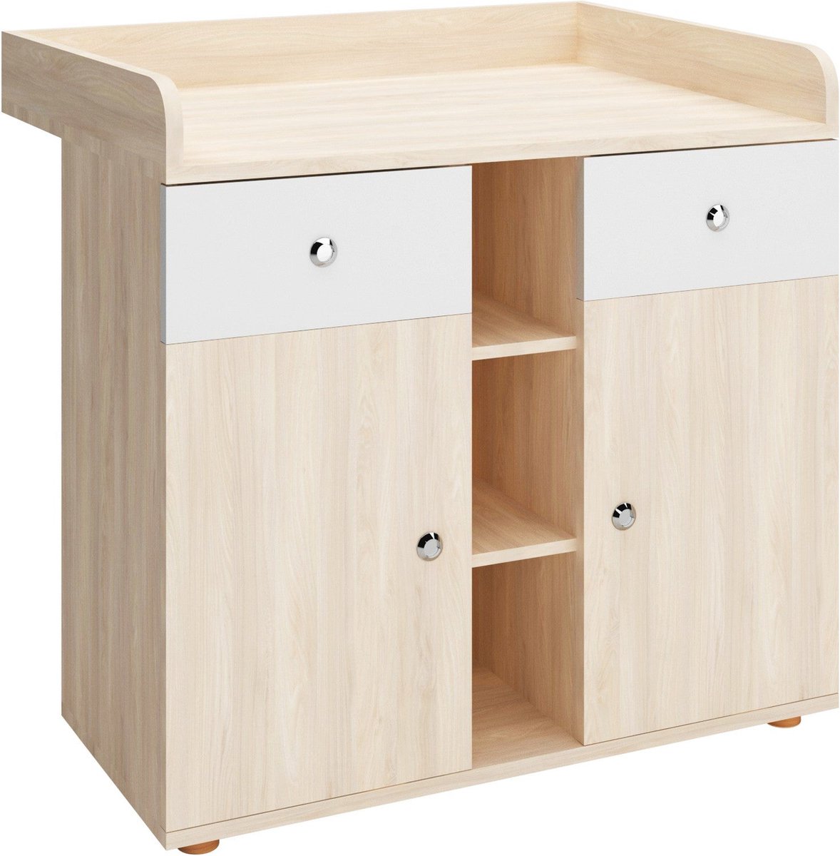 Infantastic - Commode met 2 grote laden en 5 vakken - Ladekast met Opbergruimte - Veelzijdig Omkleedmeubel met Organizer - 90x69x92 cm (LxBxH) - Beukenfineer