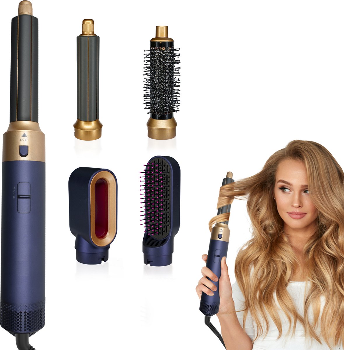 Airstyler Krultang 5-in-1 - Multistyler Föhnborstel - Kort & Lang Haar - Blauw Goud