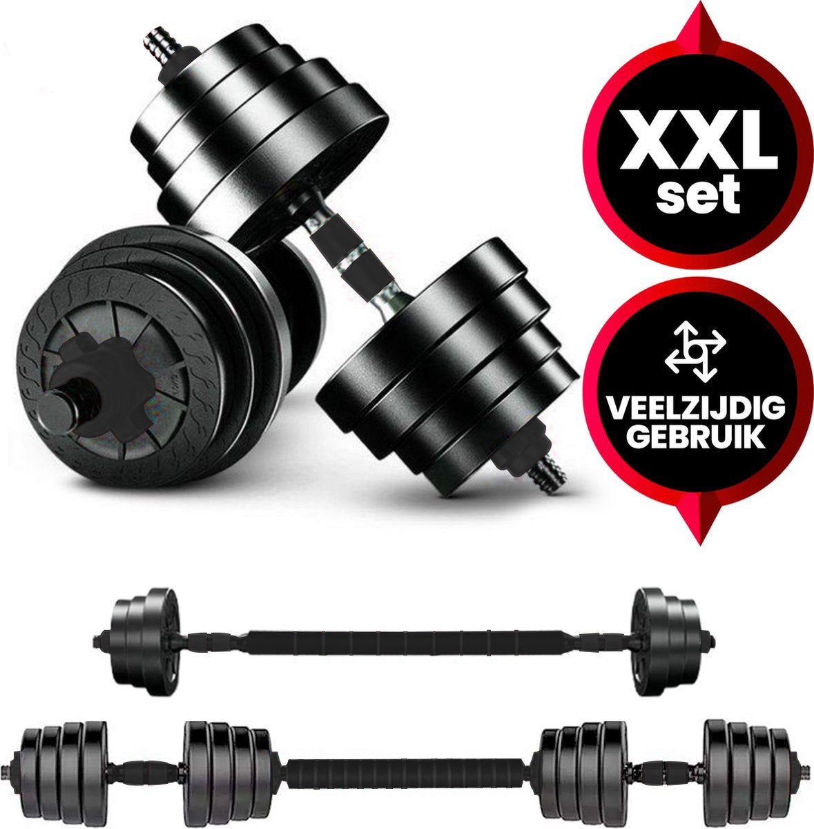 Viper Sports Verstelbare Dumbbell Set tot 40kg – Halterset – Professionele 2-in-1 Halterset met gewichten – Krachttraining – Gebruiksvriendelijke Fitness Halterstang – Dumbbell - Zwart