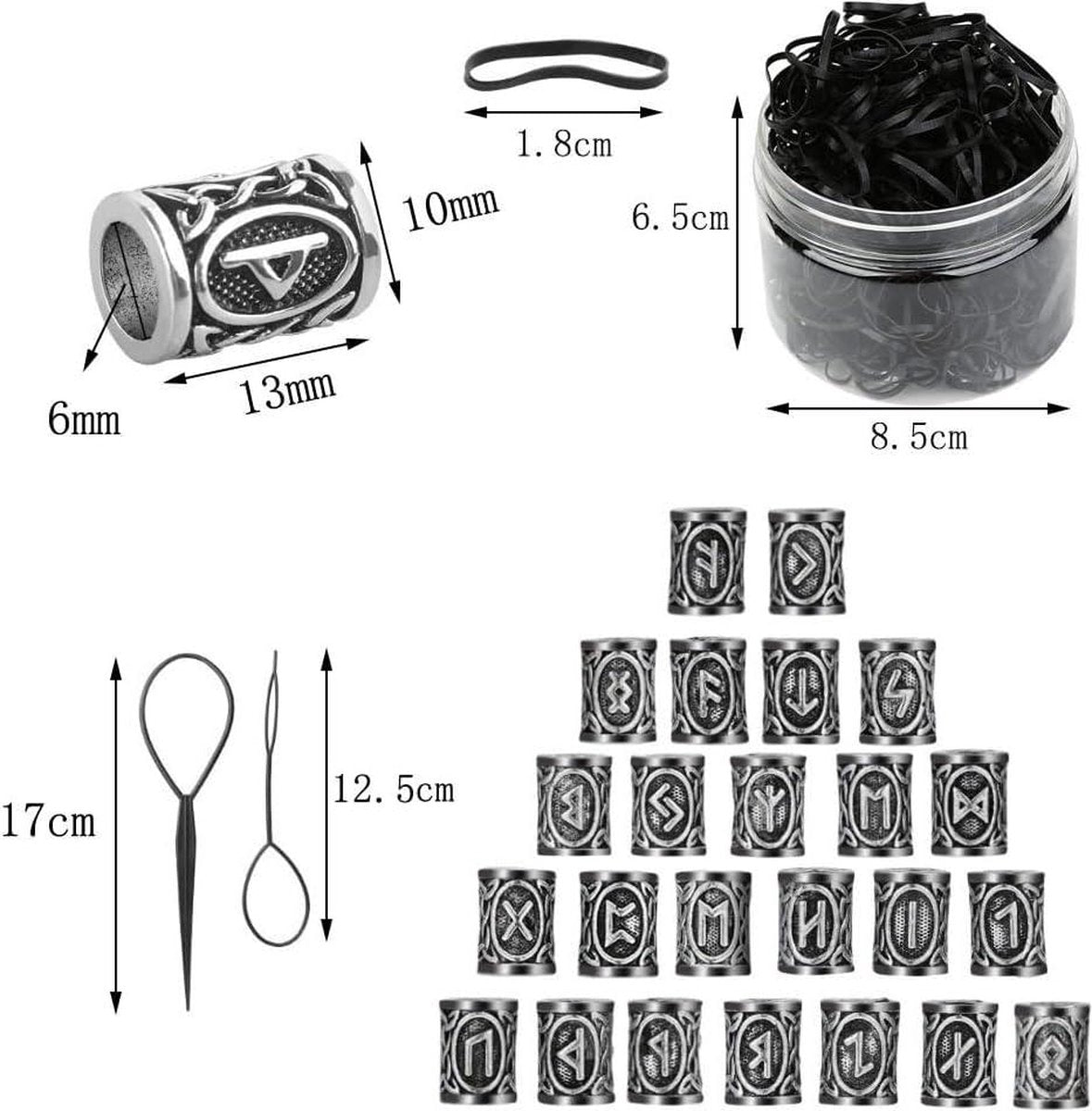 Men's Beard Jewelry - 24 Pieces Viking Runes Beard Bead Hair Tube Dreadlocks Beads Silver Black - Nordic Beards Hair Elastics for Hair Braids Hair Rings Braids