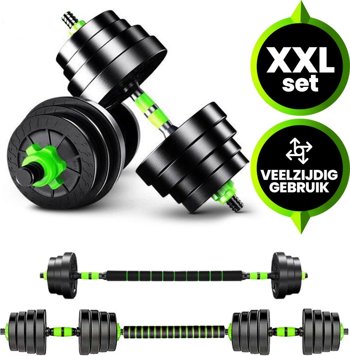Viper Sports Adjustable Dumbbell Set up to 40kg - Dumbbell Set - 2-in-1 Weights - User-friendly Fitness Bar - Home Gym - Strength Training - Dumbbells - Green