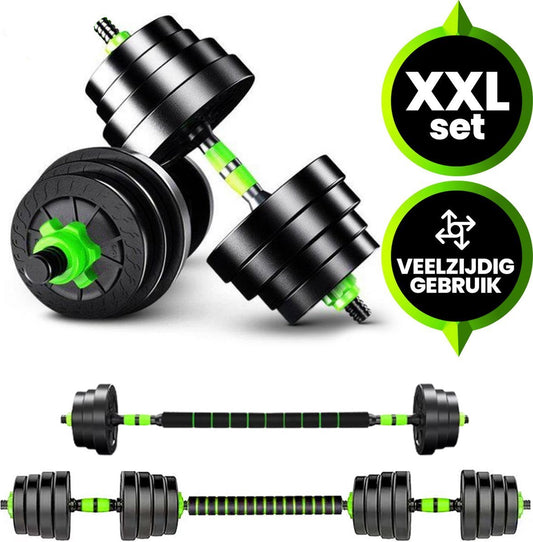 Viper Sports Adjustable Dumbbell Set up to 40kg - Dumbbell Set - 2-in-1 Weights - User-friendly Fitness Bar - Home Gym - Strength Training - Dumbbells - Green