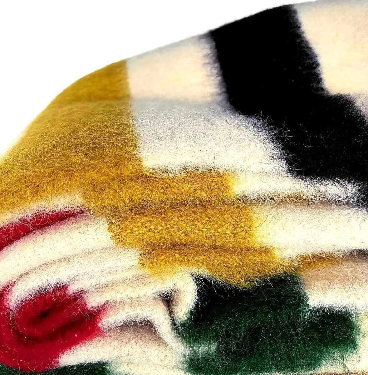 Alenika wollen deken dik Rainbow Classic - 160x210 cm - 2800g - Zuivere wol - Wolwit met gekleurde streepjes aan de uiteinden